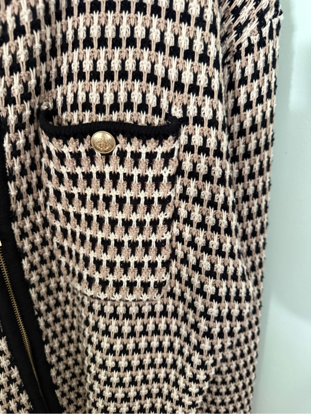 J. Crew Black and Cream Houndstooth Zip Cardigan - Picture 4 of 4